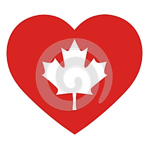 Maple leaf symbol of Canada on a red heart background