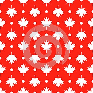 Maple leaves on red background. Canadian seamless pattern. Canada Day background. Vector template for Canadian holiday