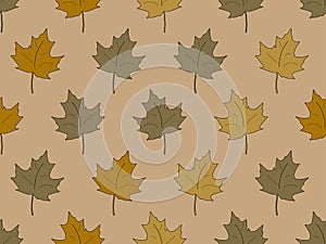 Maple leaves seamless pattern. Falling autumn leaves. Design for wrapping paper, print, fabric and printing. Vector illustration
