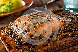 Maple Pepper Cedar Planked Salmon