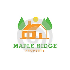 Maple Ridge Property House Tree Sun Logo Design