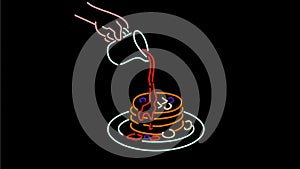Maple Syrup Pouring on Pancake Neon Sign 2D Animation