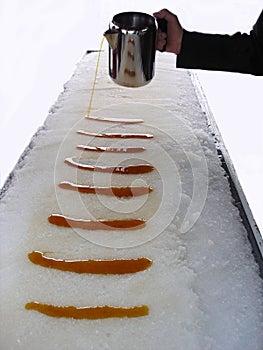 Maple taffy on snow.