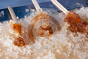 Maple taffy on snow macro