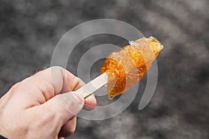 Maple Taffy on a wood stick
