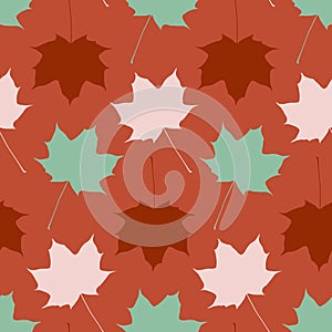 Maple tree leaf seamless pattern terracotta orange color, repeating background