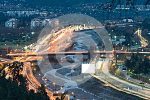 Mapocho River and Costanera Norte highway in the wealthy district of VItacura in Santiago