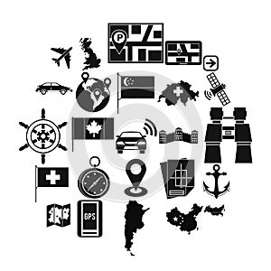 Mapping icons set, simple style