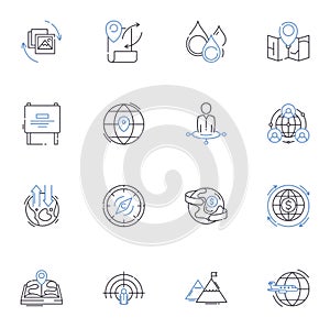 Mapping software line icons collection. Cartography, GIS, Geospatial, Navigation, Topography, Projections, Spatial photo