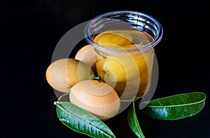 Maprang or gandaria or plum mango, tropical fruit in syrup sweet dessert for refreshness.