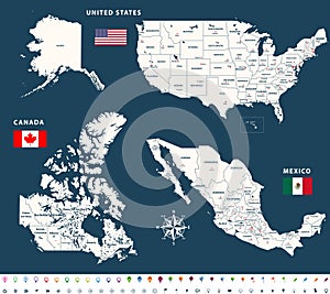 Mapas de unido Estados a México banderas a ubicación navegación iconos 