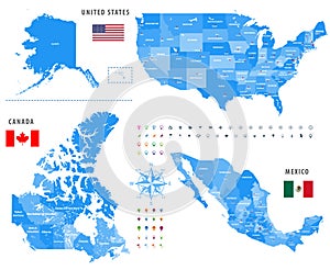 Mapas de unido Estados a México banderas a ubicación navegación iconos 