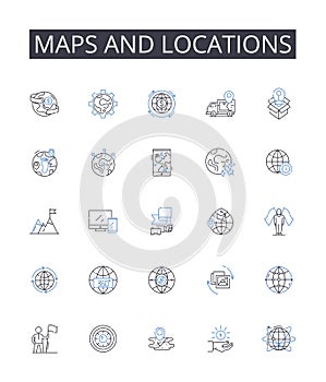 Maps and locations line icons collection. Wine, Rack, Storage, Basement, Temperature, Bottles, Dark vector and linear