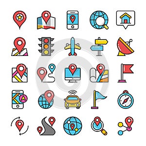 Maps and Navigation Colored Vector Icons Set 1