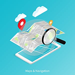 Maps & Navigation location,mobile application isometric vector