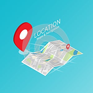 Maps & Navigation location,mobile application isometric vectorMaps & Navigation location,map paper isometric vector