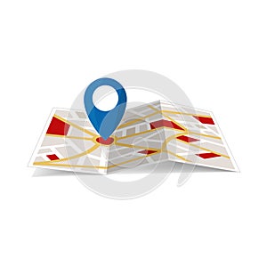 Maps navigation with red and blue color point markers and compass design background, vector illustration