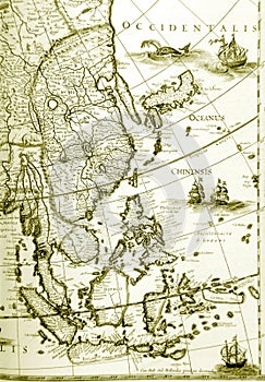 Maps of southeast asia countries, old antique