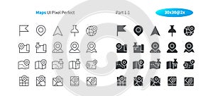 Maps UI Pixel Perfect Well-crafted Vector Thin Line And Solid Icons 30 2x Grid for Web Graphics and Apps.