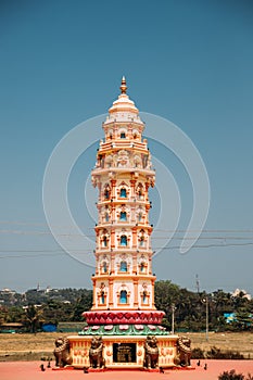 Mapusa, Goa, India. Lamp Tower Of The Shri Dev Bodgeshwar Sansthan Temple. It Has A Shrine Which Is Dedicated To