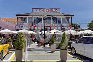Mar del Plata, Argentina - January 15th, 2024: Facade of the Chichilo restaurant in the port of Mar del Plata