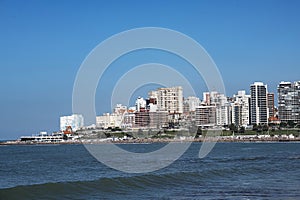 Mar del Plata, Argentina panoramic view of the city with skyscrapers and Bristol beach, Atlantic Ocean