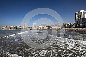 Mar del Plata, Argentina panoramic view of the city with skyscrapers and Bristol beach, Atlantic Ocean