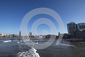 Mar del Plata, Argentina panoramic view of the city with skyscrapers and Bristol beach, Atlantic Ocean