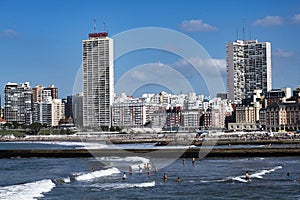 Mar del Plata, Argentina panoramic view of the city with skyscrapers and Bristol beach, Atlantic Ocean