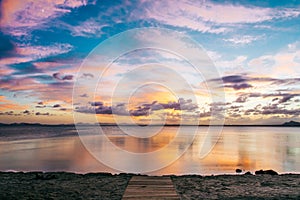 Mar Menor sea at sunset from La Manga del Mar Menor, Cartagena, San Javier, Murcia, Spain photo