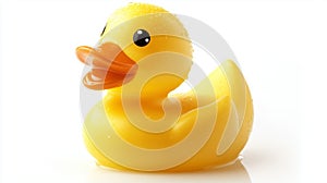 Bright Yellow Rubber Duck on a White Background