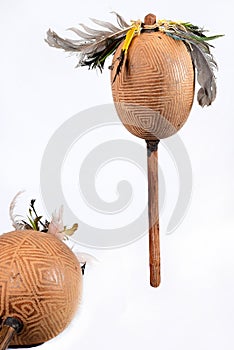 maraca percussion instrument cascara indigenous handmade instrument cultural gourd image