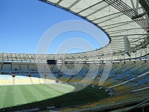 Maracana Stadium located in Rio de Janeiro Brazil. Empty soccer field.