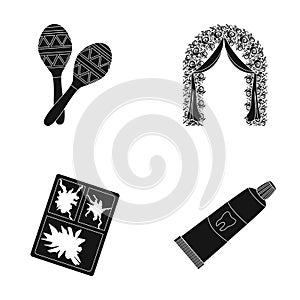 Maracas, the arch for the ceremony and other web icon in black style. broken glass, toothpaste icons in set collection.