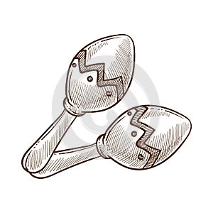 Maracas national percussion instrument monochrome sketch vector illustration