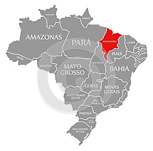 Maranhao red highlighted in map of Brazil