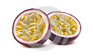 Maraquia passion fruit 2 halves isolated on white background photo