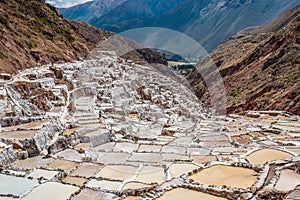 Maras salt mines peruvian Andes Cuzco Peru