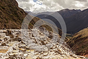 Maras salt mines peruvian Andes Cuzco Peru photo