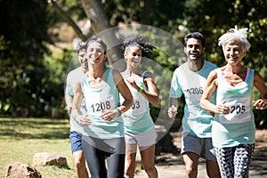 Marathon athletes running in the park