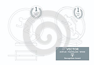 Marathon competitions trophy vector template, Marathon runner trophy template