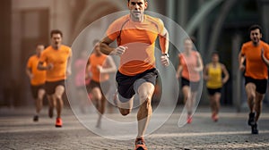 Marathon race with copy space, urban running event, healthy lifestyle and fitness concept