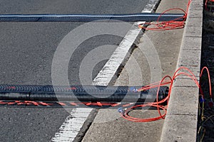 Marathon race result timing mats on asphalt