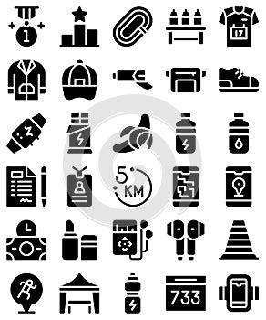 Marathon related solid icon set 2, vector illustration