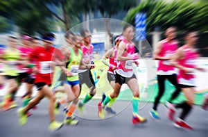 A marathon run on a city road