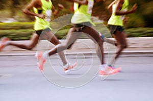 A marathon run on a city road