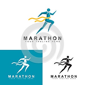 Marathon run creative logo with ribbon. icon vector illustration. eps2