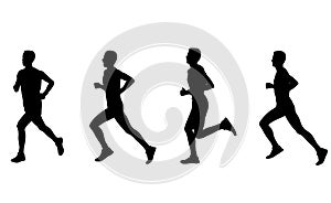 marathon runner, four steps silhouettes