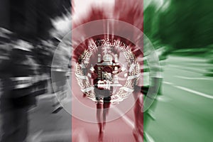 Marathon runner motion blur with blending Afghanistan flag