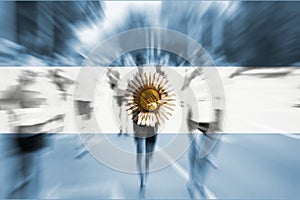 Marathon runner motion blur with blending Argentina flag